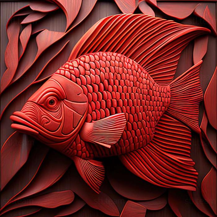 Красная рыба-попугай